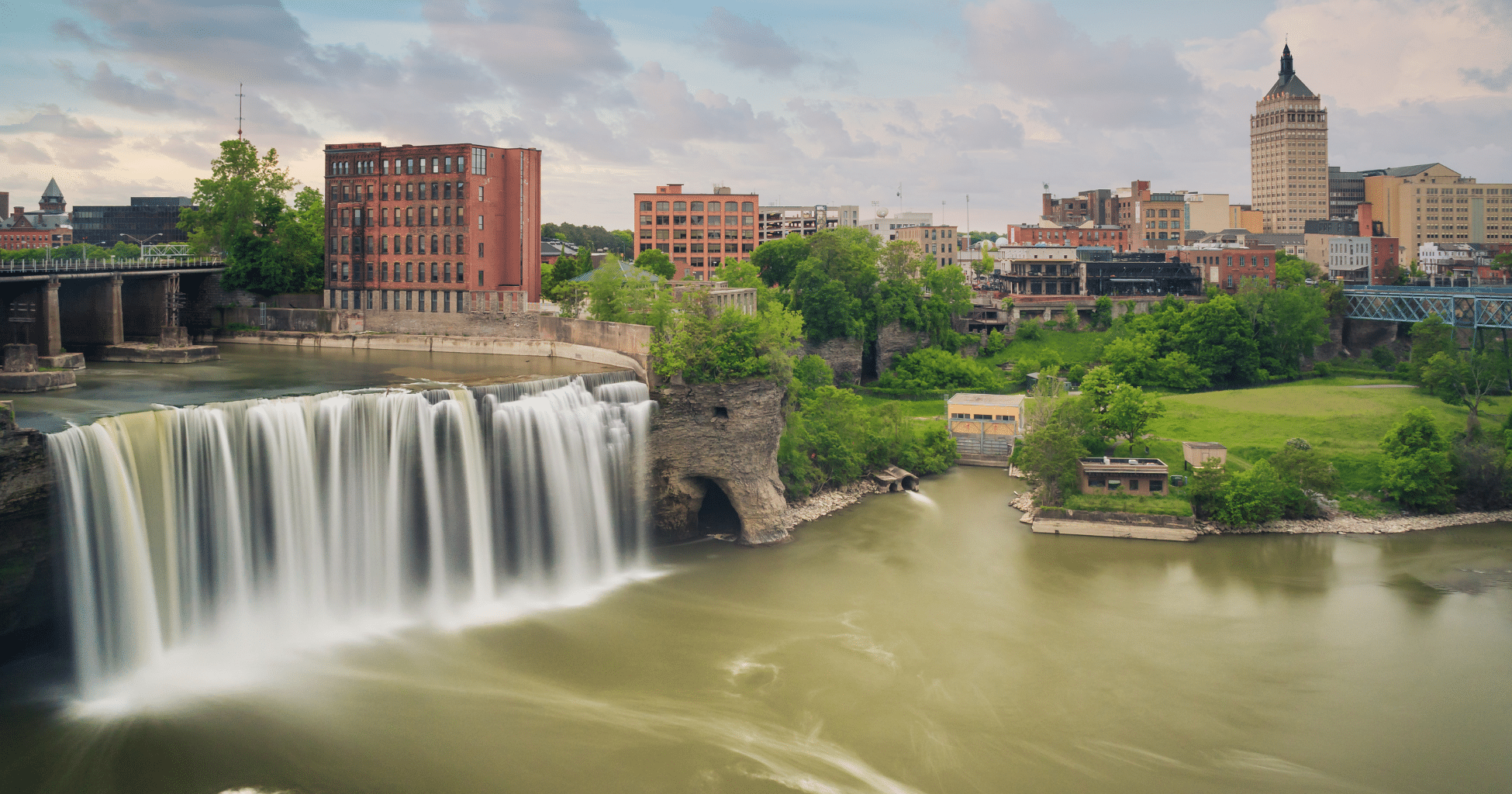 photo of Cloudy sky over High Falls in Rochester, NY in Upstate NY